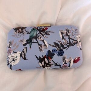 JCREW vintage silk hummingbird print blue floral Clutch.  NWT
